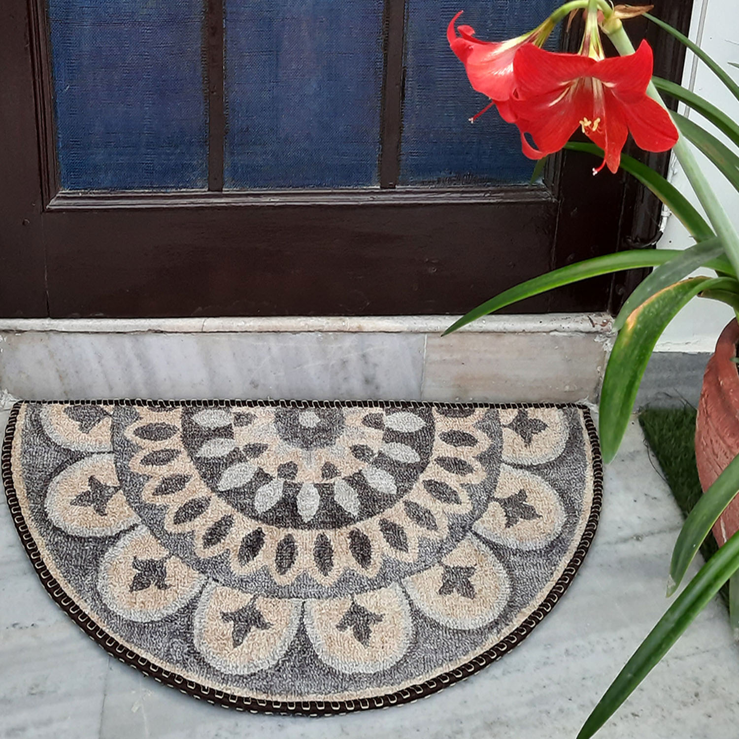 Storilane Floor Mats in Beautiful Rangoli Modern Semi Round Design | Anti Slip, Durable & Washable | Outdoor & Indoor