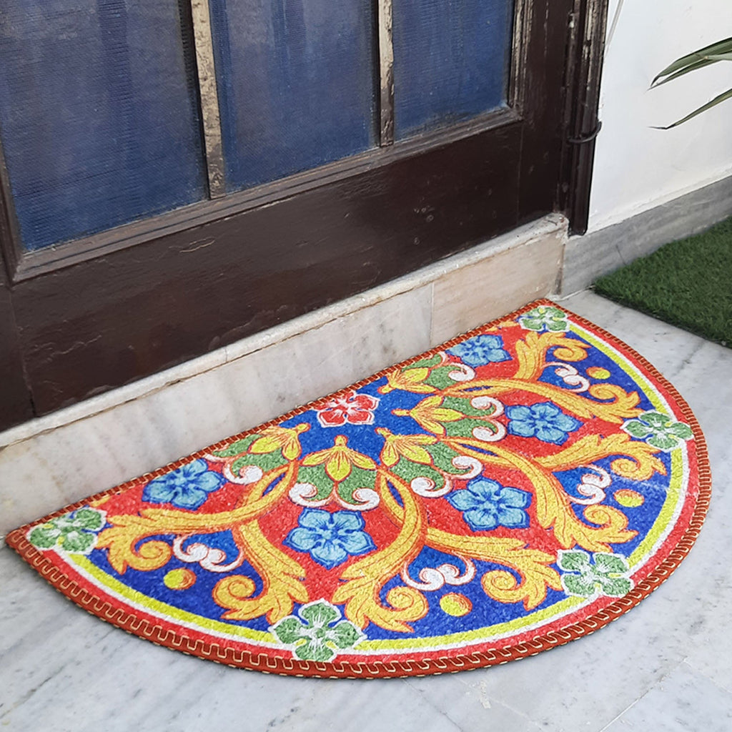 Storilane HandMade Floor Mats in Beautiful Traditional Rangoli Design | Anti Slip, Durable & Washable | Outdoor & Indoor