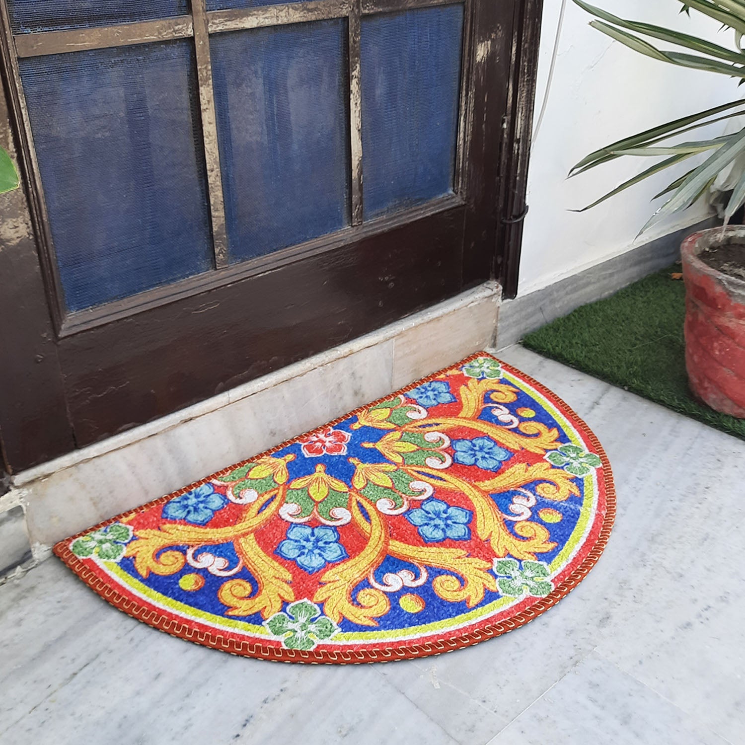 Storilane Floor Mats in Beautiful Traditional Rangoli Design | Anti Slip, Durable & Washable | Outdoor & Indoor