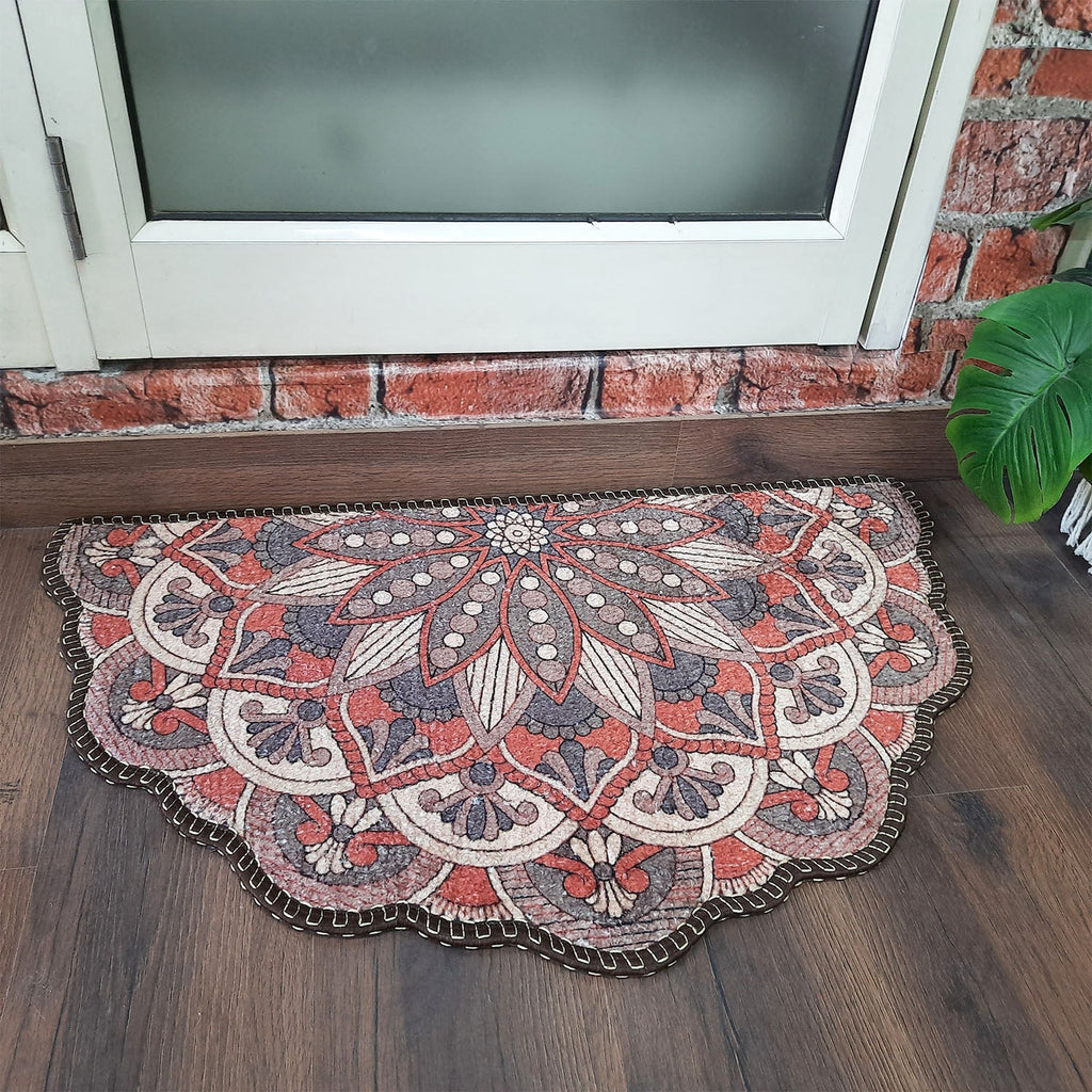 Storilane Floor Mats in Beautiful Rangoli Brown Design | Anti Slip, Durable & Washable | Outdoor & Indoor