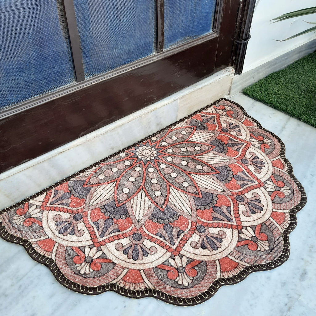 Storilane Floor Mats in Beautiful Rangoli Brown Design | Anti Slip, Durable & Washable | Outdoor & Indoor