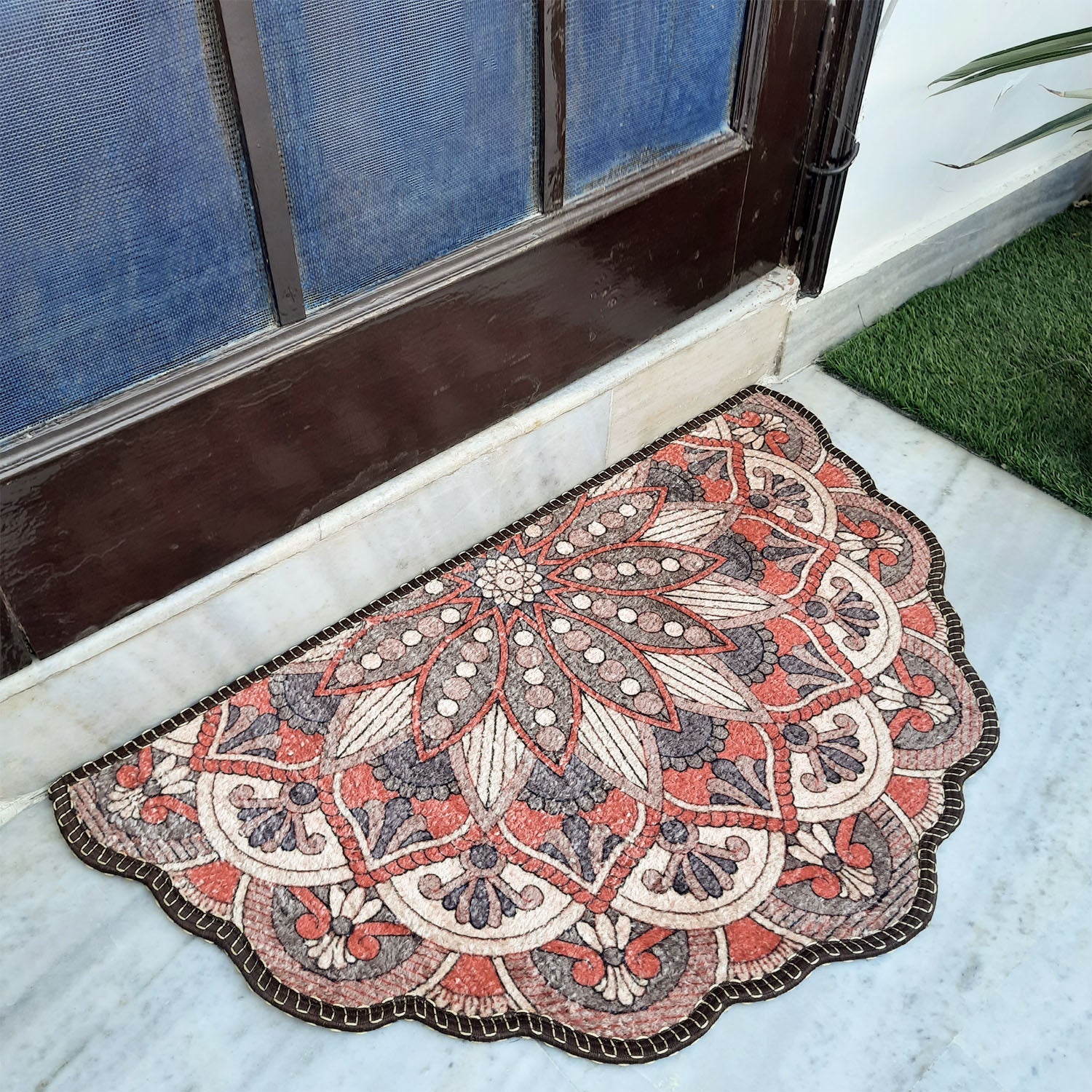 Storilane Floor Mats in Beautiful Rangoli Brown Design | Anti Slip, Durable & Washable | Outdoor & Indoor