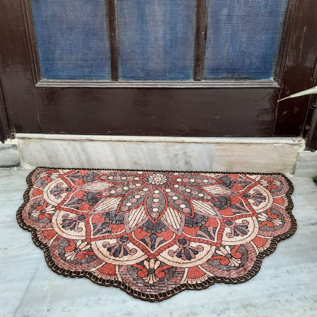 Storilane Floor Mats in Beautiful Rangoli Brown Design | Anti Slip, Durable & Washable | Outdoor & Indoor
