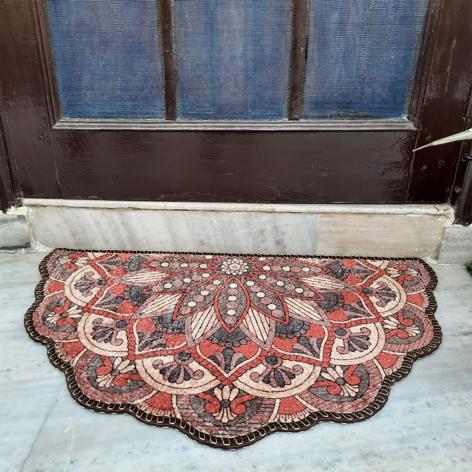 Storilane Floor Mats in Beautiful Rangoli Brown Design | Anti Slip, Durable & Washable | Outdoor & Indoor