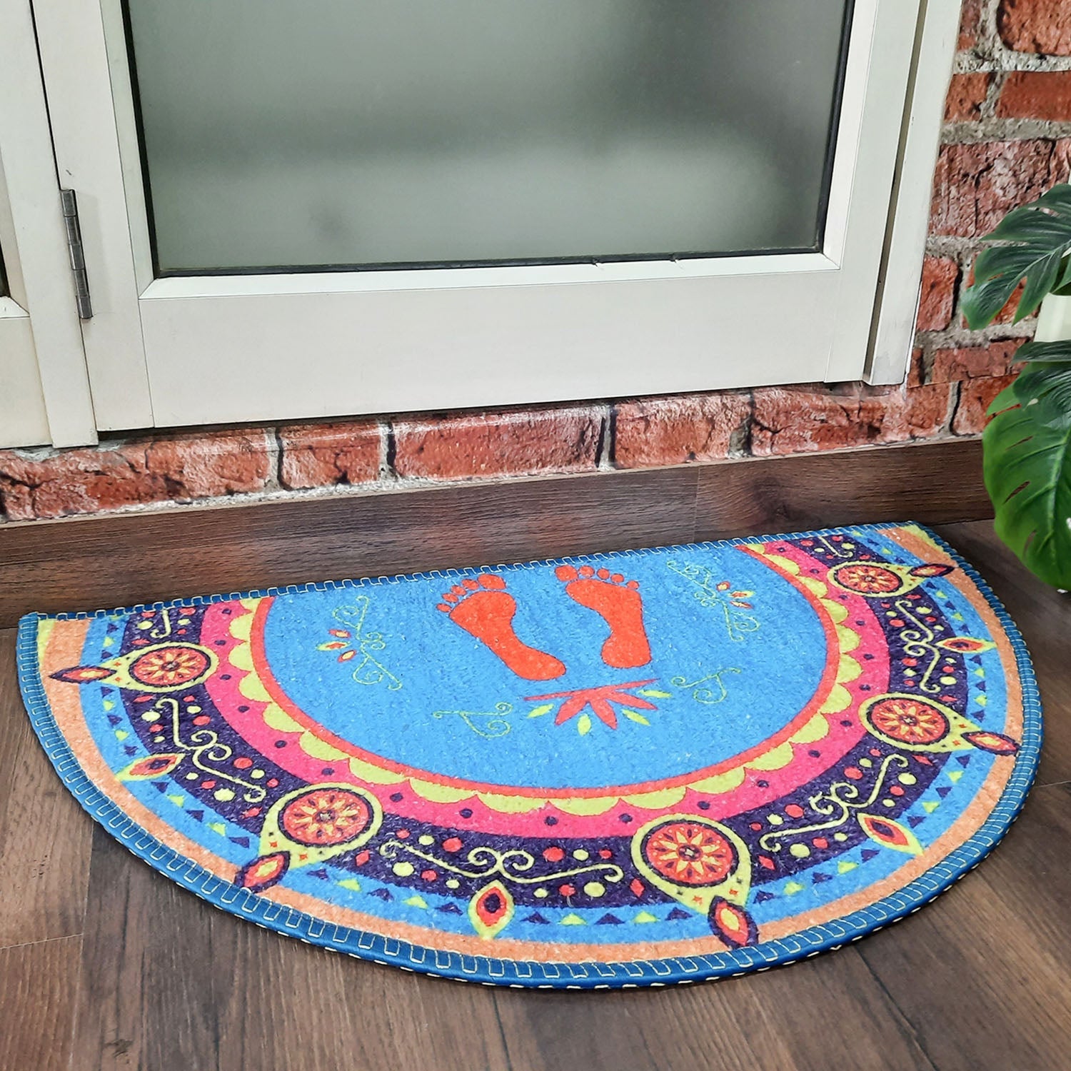 Storilane Floor Mats in Beautiful Traditional Lakshmi Padma (Feet) Design | Anti Slip, Durable & Washable | Outdoor & Indoor