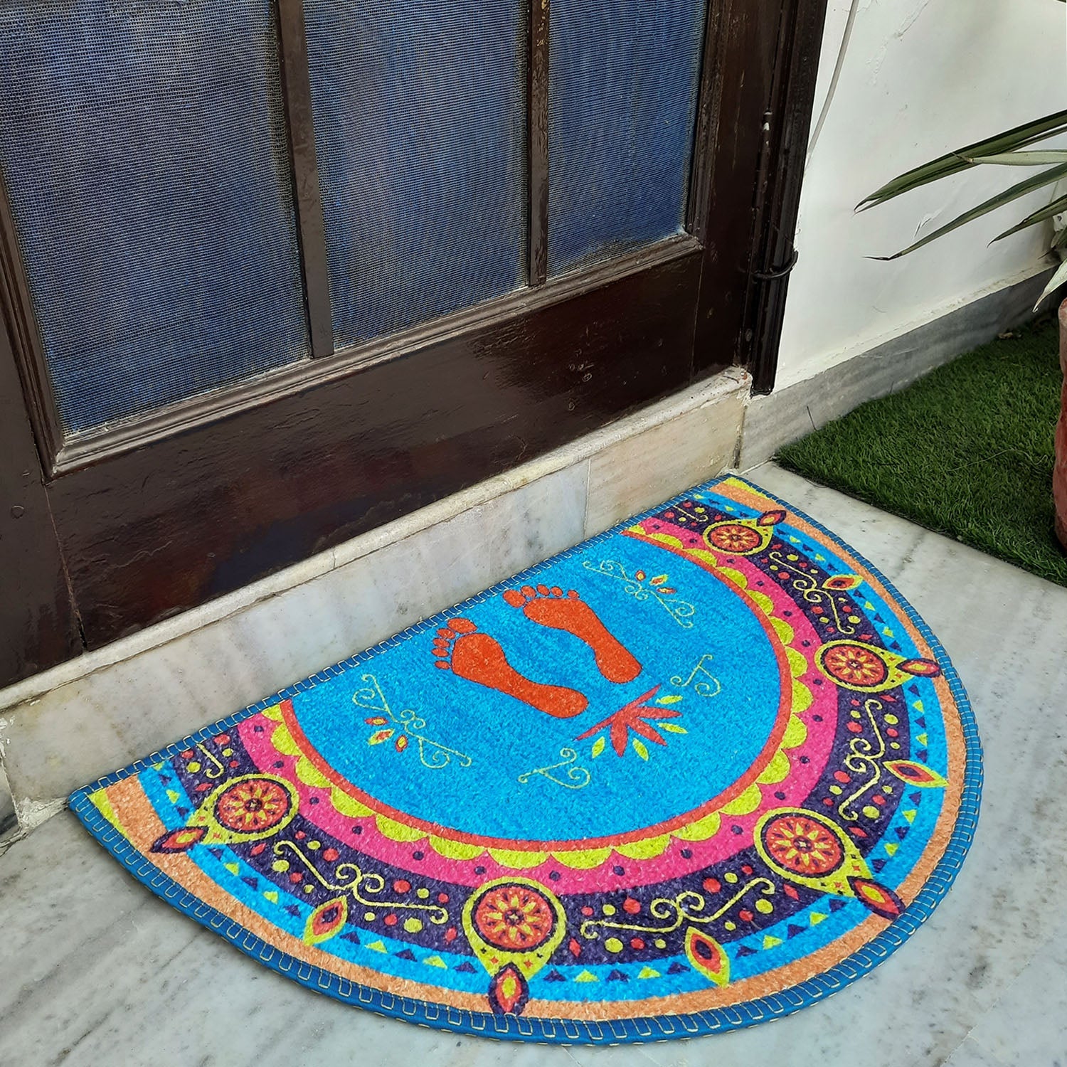 Storilane HandMade Floor Mats in Beautiful Traditional Lakshmi Padma (Feet) Design | Anti Slip, Durable & Washable | Outdoor & Indoor