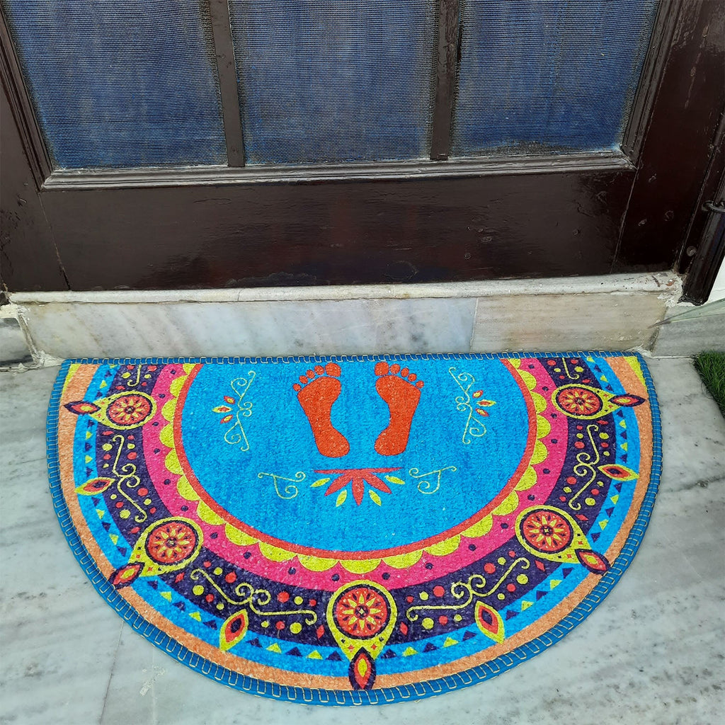Storilane Floor Mats in Beautiful Traditional Lakshmi Padma (Feet) Design | Anti Slip, Durable & Washable | Outdoor & Indoor