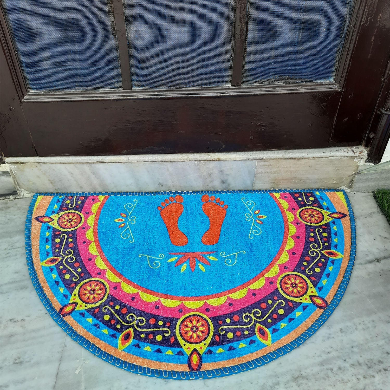 Storilane Floor Mats in Beautiful Traditional Lakshmi Padma (Feet) Design | Anti Slip, Durable & Washable | Outdoor & Indoor