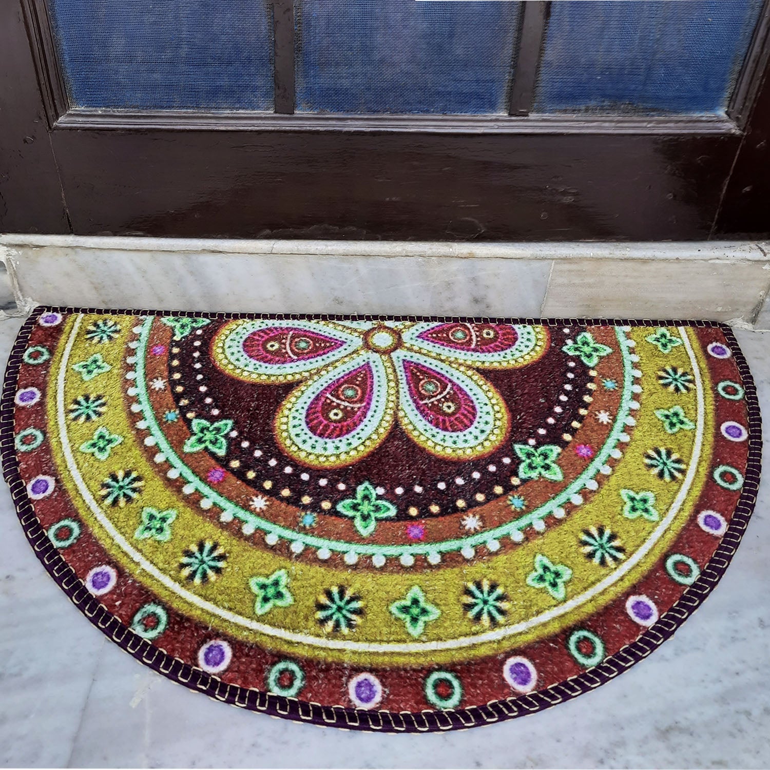Storilane Floor Mats in Beautiful Traditional Rangoli Design | Anti Slip, Durable & Washable | Outdoor & Indoor