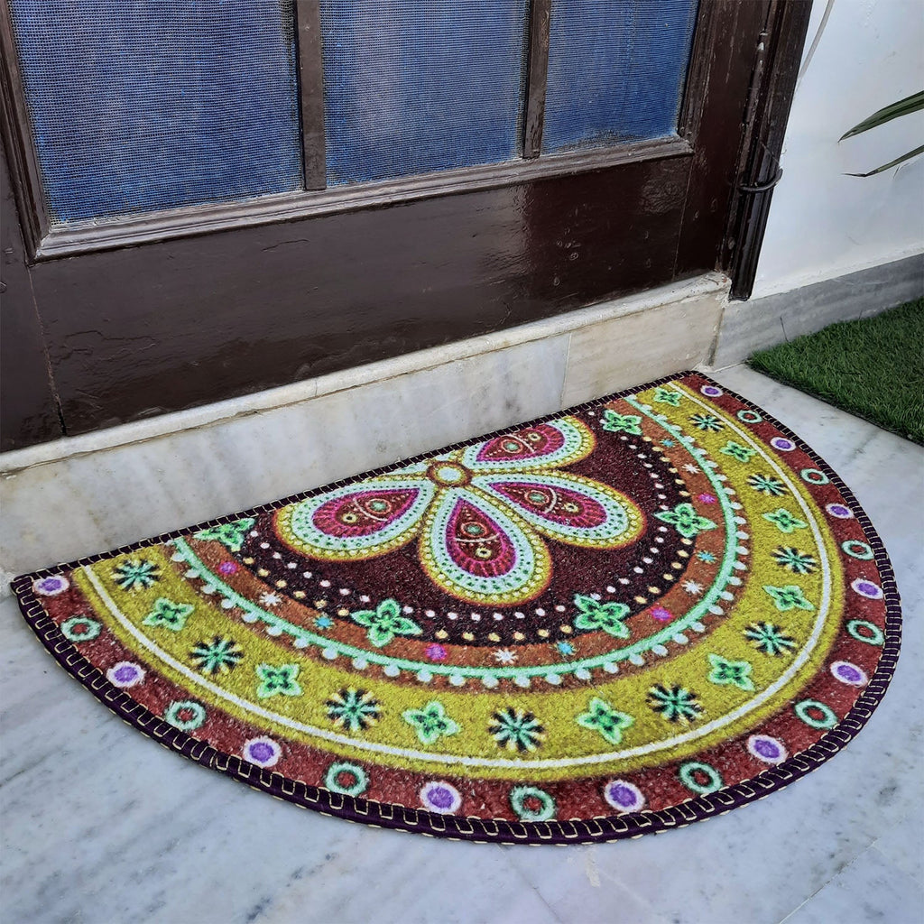 Storilane HandMade Floor Mats in Beautiful Traditional Rangoli Design | Anti Slip, Durable & Washable | Outdoor & Indoor