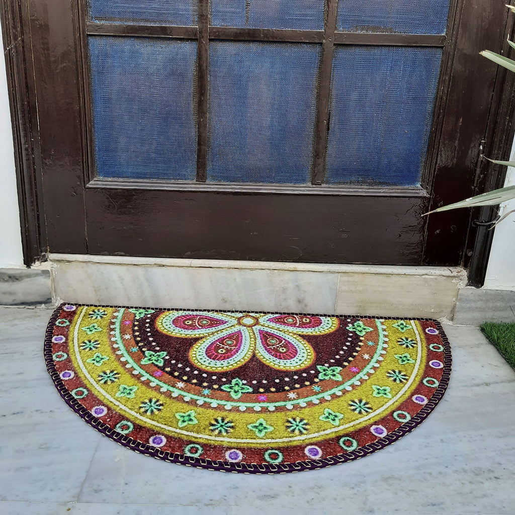 Storilane Floor Mats in Beautiful Traditional Rangoli Design | Anti Slip, Durable & Washable | Outdoor & Indoor