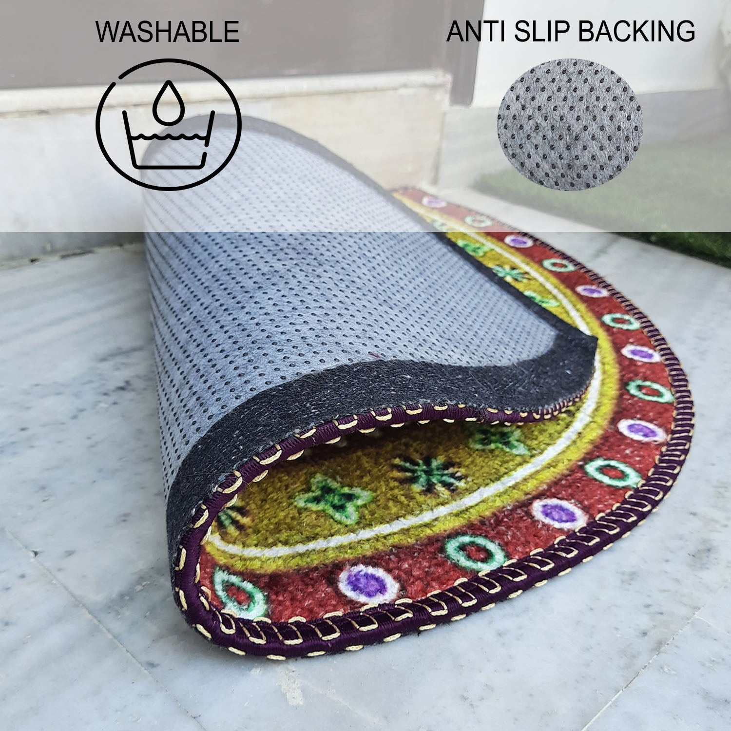 Storilane HandMade Floor Mats in Beautiful Traditional Rangoli Design | Anti Slip, Durable & Washable | Outdoor & Indoor