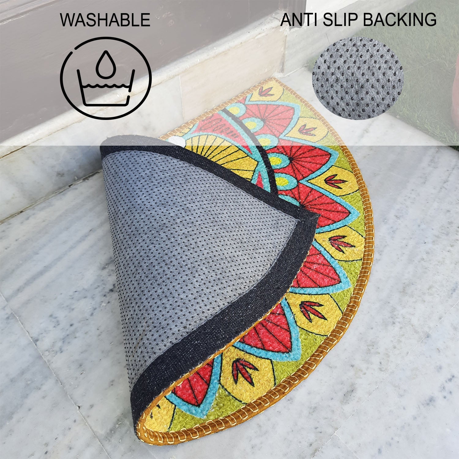 Storilane Floor Mats in Beautiful Traditional Rangoli Design | Anti Slip, Durable & Washable | Outdoor & Indoor