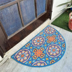 Bright geometric half-circle rug for stylish entryway décor.