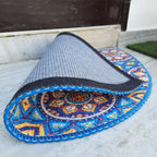 Colorful decorative mat adding personality to the front entrance.