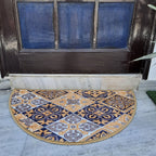 Half-circle indoor floor mat featuring detailed geometric artwork.