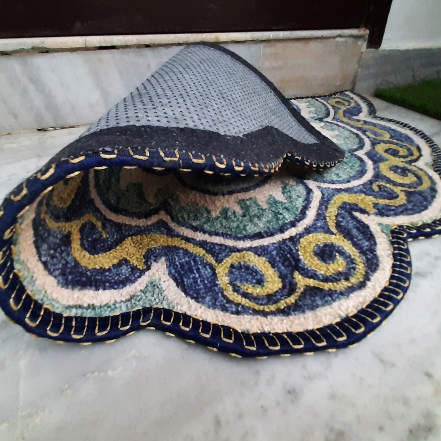 Storilane Floor Mats in Beautiful Rangoli Design | Semi Round Petals | Anti Slip, Durable & Washable | Outdoor & Indoor