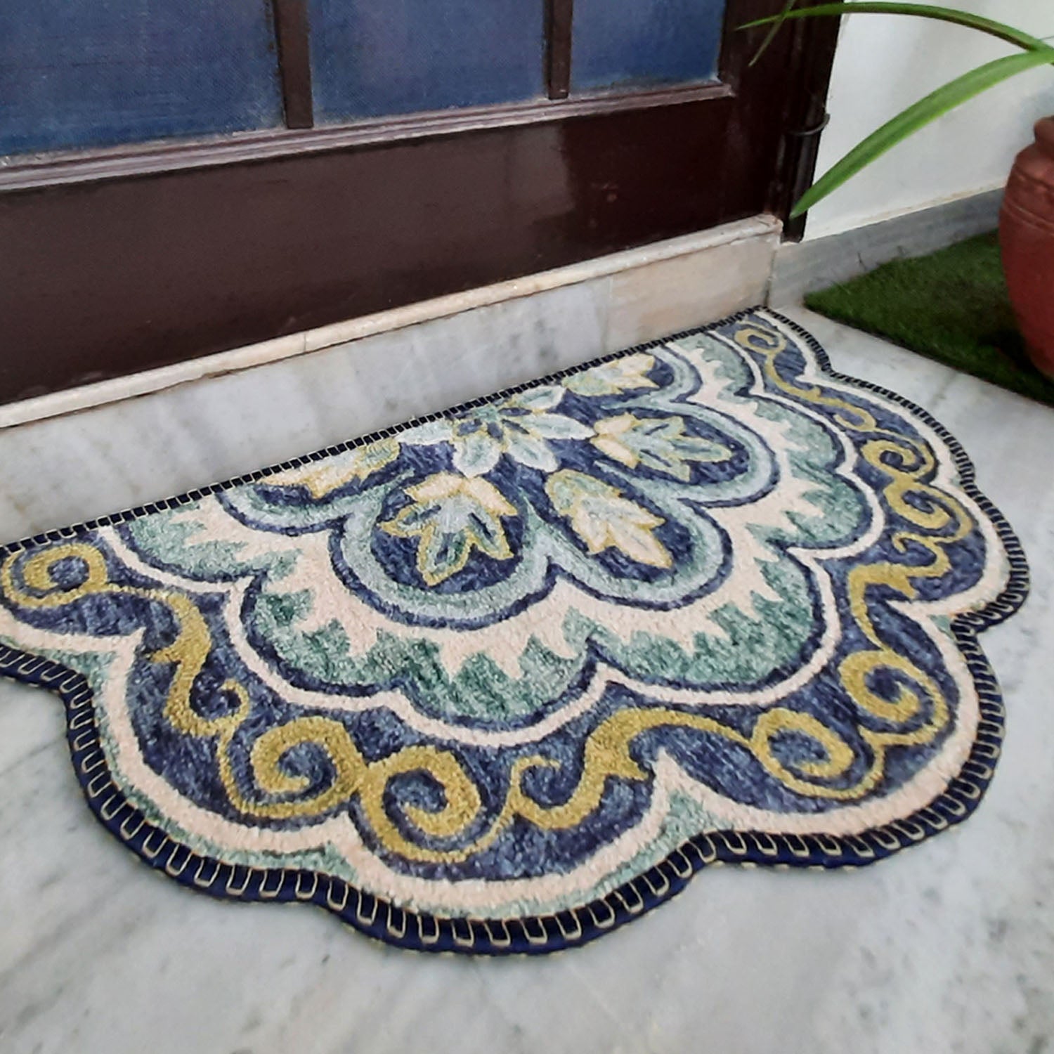 Storilane Floor Mats in Beautiful Rangoli Design | Semi Round Petals | Anti Slip, Durable & Washable | Outdoor & Indoor