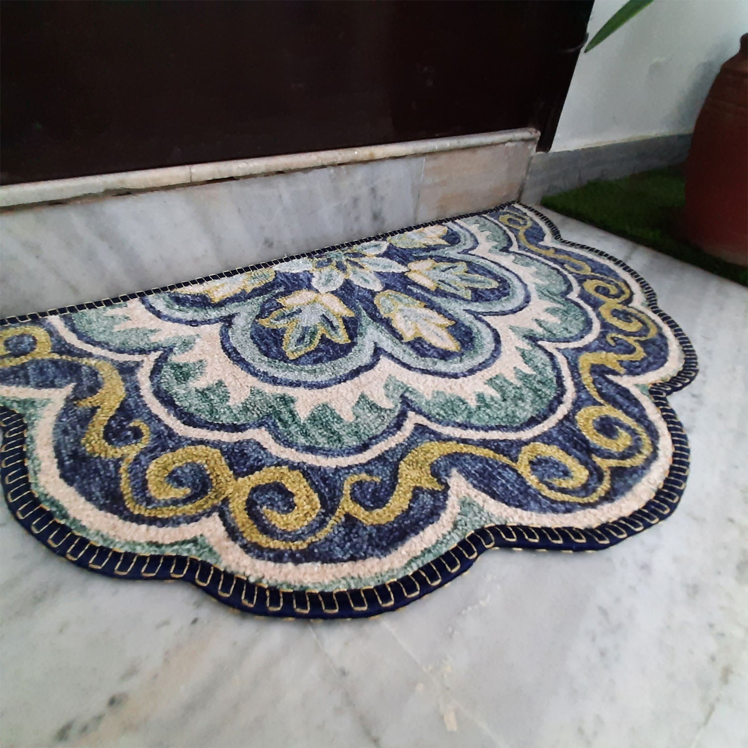 Storilane Floor Mats in Beautiful Rangoli Design | Semi Round Petals | Anti Slip, Durable & Washable | Outdoor & Indoor