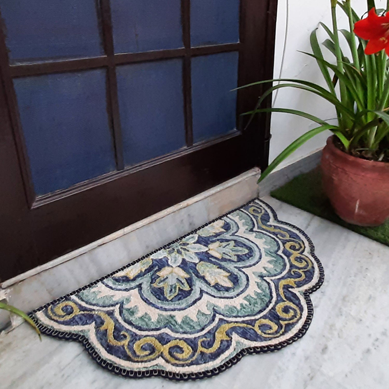 Storilane HandMade Floor Mats in Beautiful Rangoli Design | Semi Round Petals | Anti Slip, Durable & Washable | Outdoor & Indoor