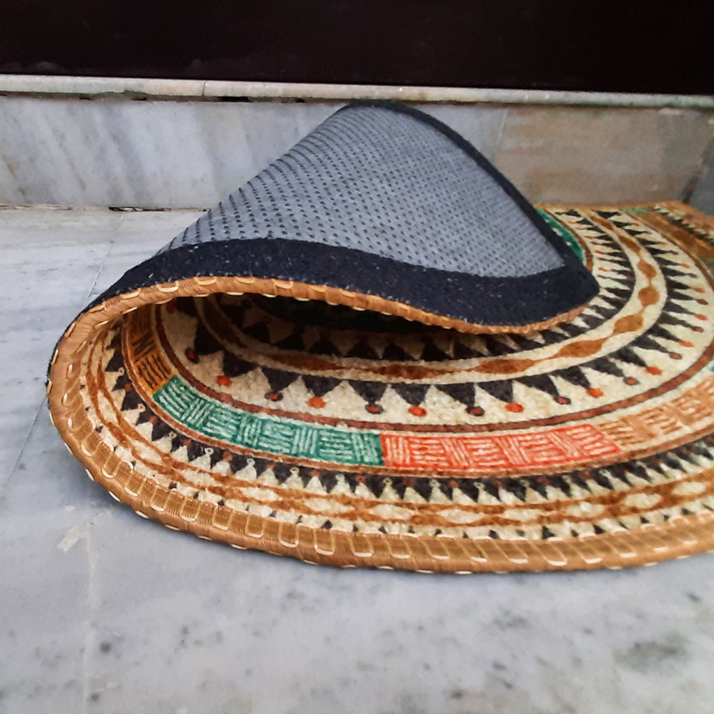 Storilane HandMade Floor Mats in Beautiful Boho Design | Semi Round | Anti Slip, Durable & Washable | Outdoor & Indoor