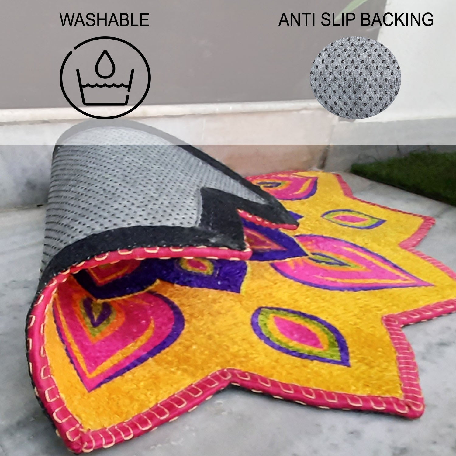 Storilane Floor Mats in Beautiful Rangoli Petals Design | Anti Slip, Durable & Washable | Outdoor & Indoor