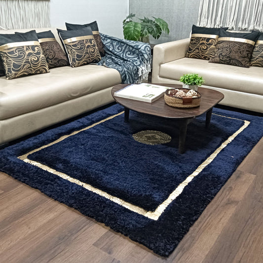 Storilane Hand Tufted Divine Collection- Turkish Carpets | Luxury Golden Touch With Blue Shag Soft And Plush Handmade Living Room Rugs | Different Sizes | Carpet for Living Room