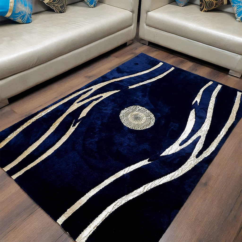 Storilane Hand Tufted Divine Collection- Turkish Carpets | Luxury Golden Touch With Blue Cross Design Soft And Plush Handmade Living Room Rugs | Different Sizes | Carpet for Living Room