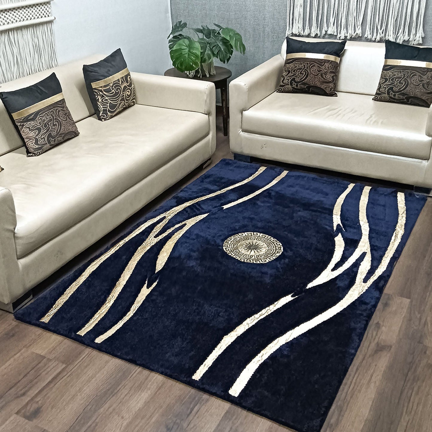 Storilane Hand Tufted Divine Collection- Turkish Carpets | Luxury Golden Touch With Blue Cross Design Soft And Plush Handmade Living Room Rugs | Different Sizes | Carpet for Living Room