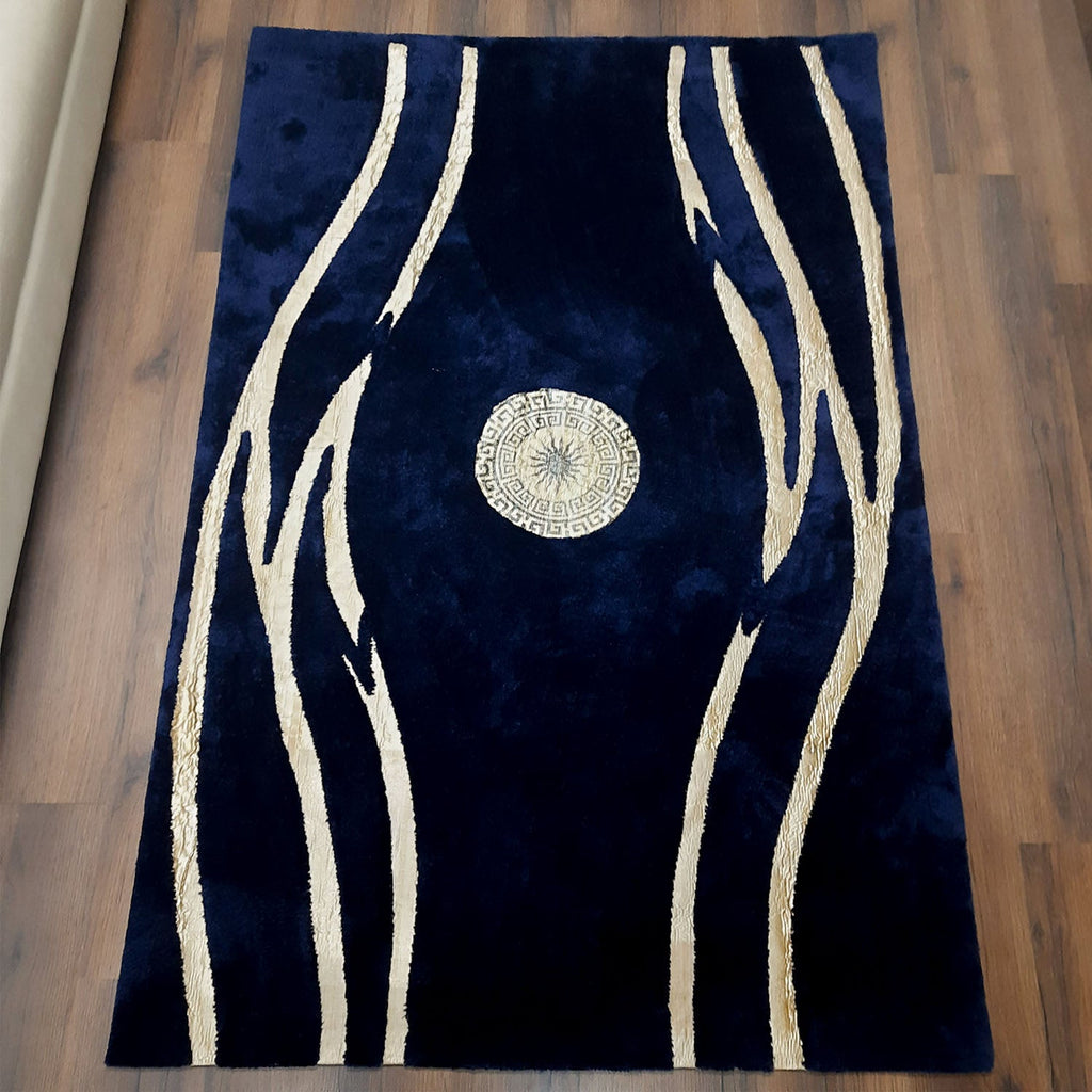 Storilane Hand Tufted Divine Collection- Turkish Carpets | Luxury Golden Touch With Blue Cross Design Soft And Plush Handmade Living Room Rugs | Different Sizes | Carpet for Living Room