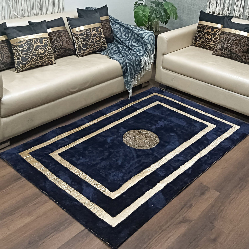 Storilane Hand Tufted Divine Collection- Turkish Carpets | Luxury Golden Touch With Blue Border Soft And Plush Handmade Living Room Rugs | Different Sizes | Carpet for Living Room
