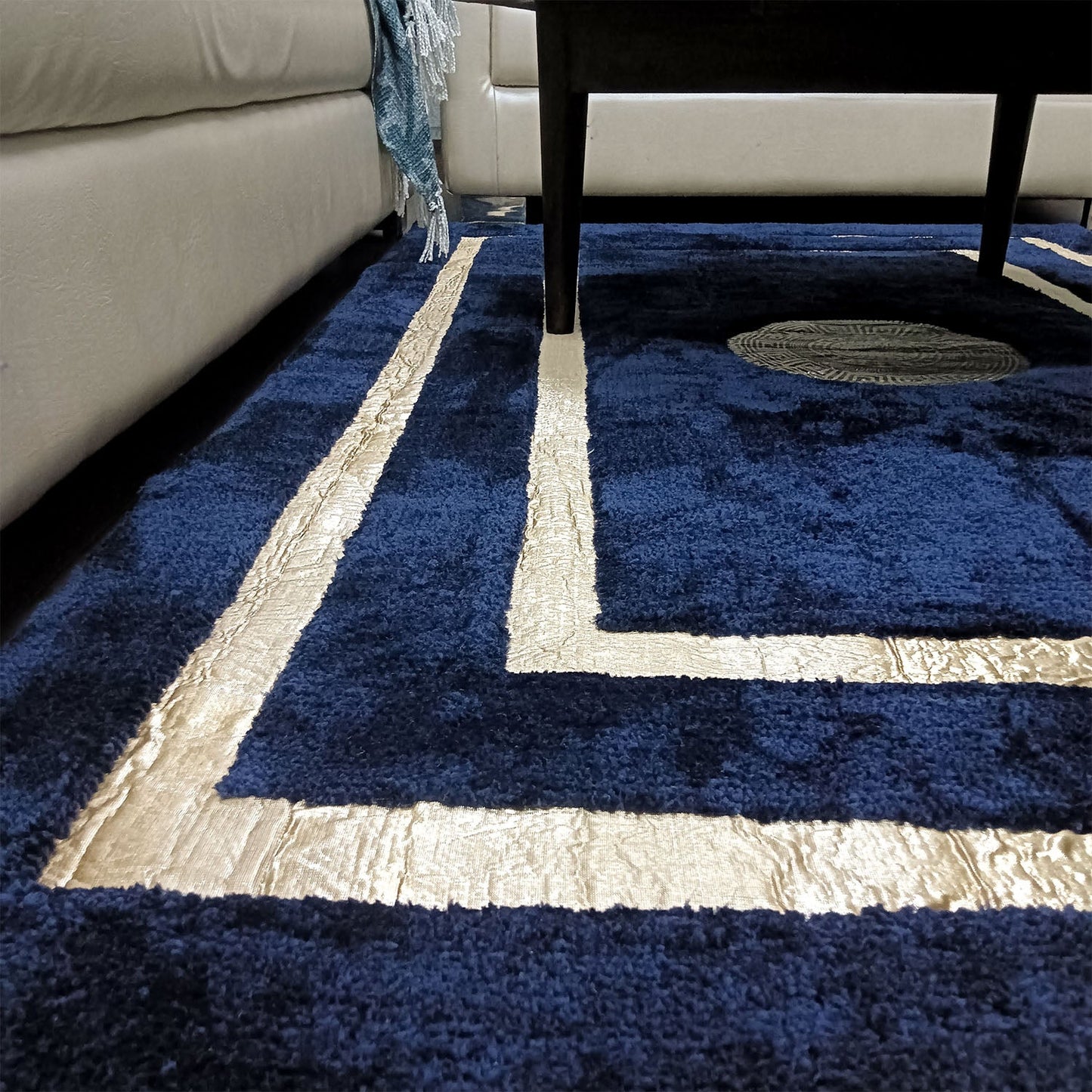 Storilane Hand Tufted Divine Collection- Turkish Carpets | Luxury Golden Touch With Blue Border Soft And Plush Handmade Living Room Rugs | Different Sizes | Carpet for Living Room