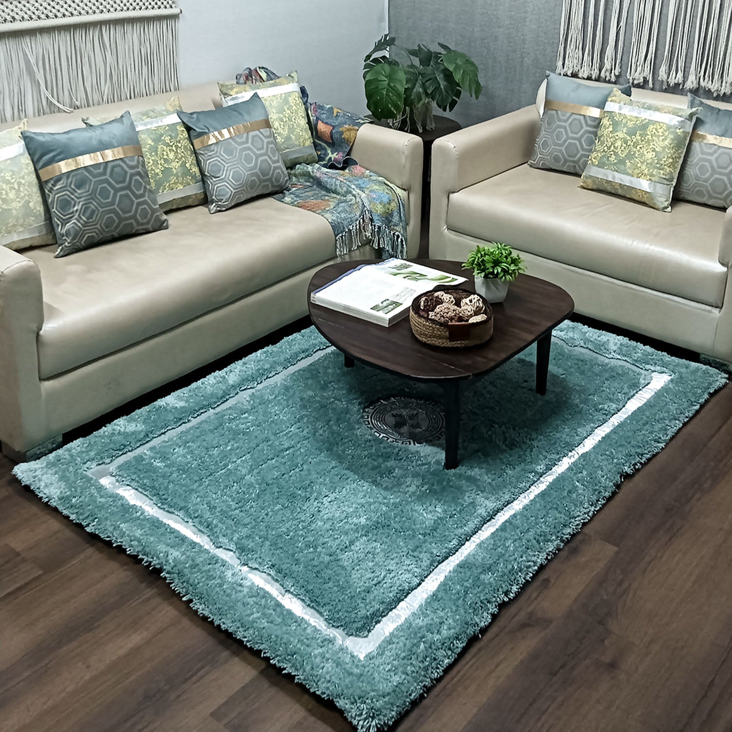 Storilane Hand Tufted Divine Collection- Turkish Carpets | Luxury Silver Touch With Aqua Soft And Plush Handmade Living Room Rugs | Different Sizes | Carpet for Living Room