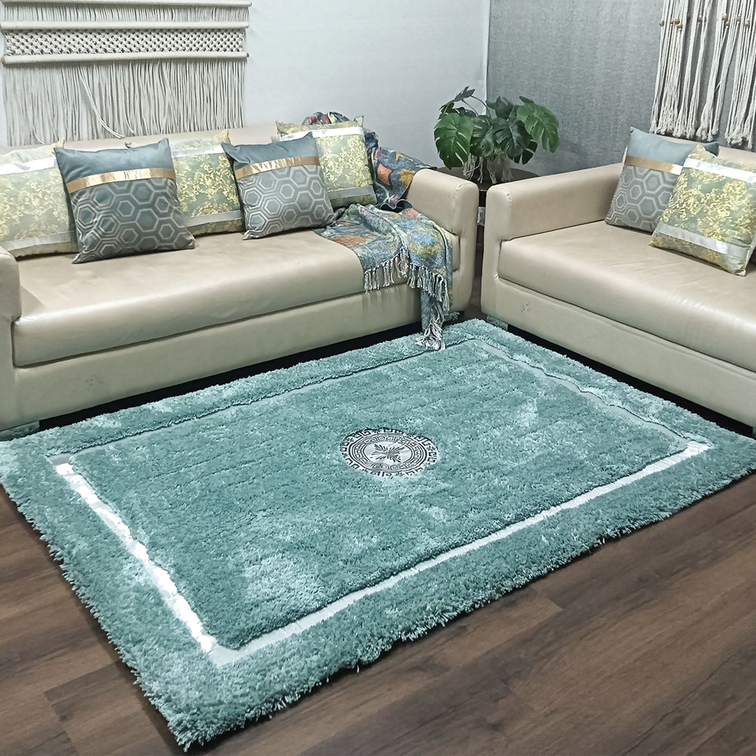 Storilane Hand Tufted Divine Collection- Turkish Carpets | Luxury Silver Touch With Aqua Soft And Plush Handmade Living Room Rugs | Different Sizes | Carpet for Living Room