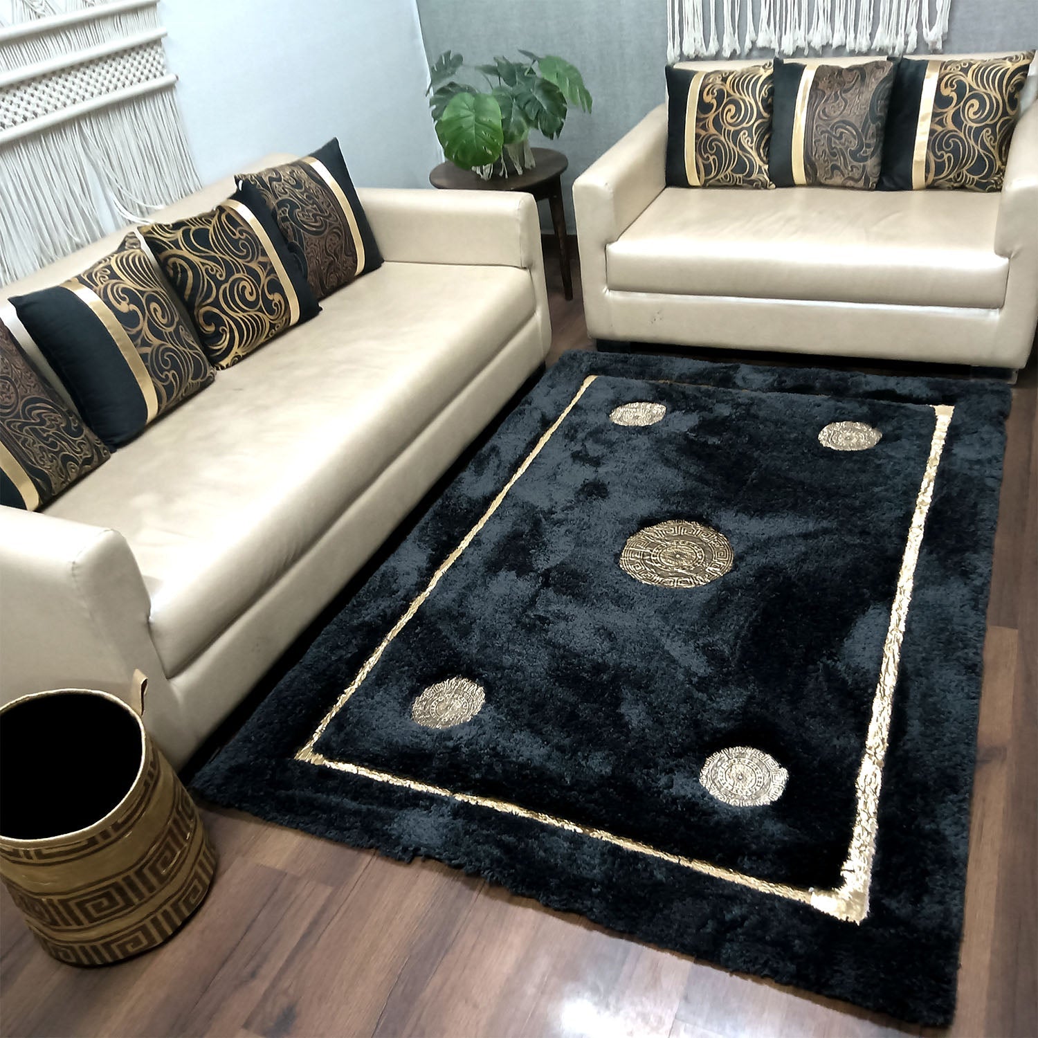Storilane Hand Tufted Divine Collection- Turkish Carpets | Luxury Golden Touch With Black Soft And Plush Living Room Rugs | Different Sizes | Carpet for Living Room