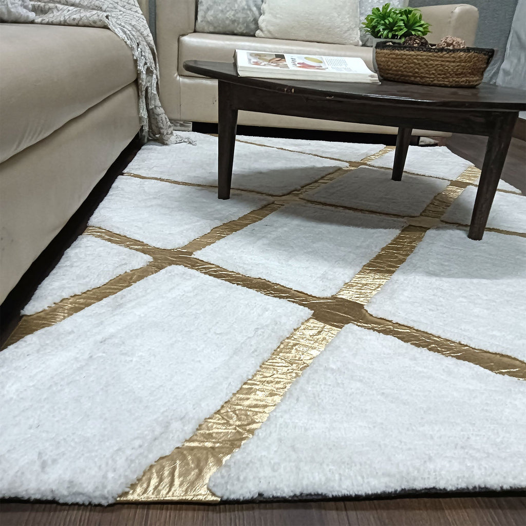 Storilane Hand Tufted Divine Collection- Turkish Carpets | Luxury Golden Touch With White Soft And Plush Living Room Rugs | Different Sizes | Carpet for Living Room