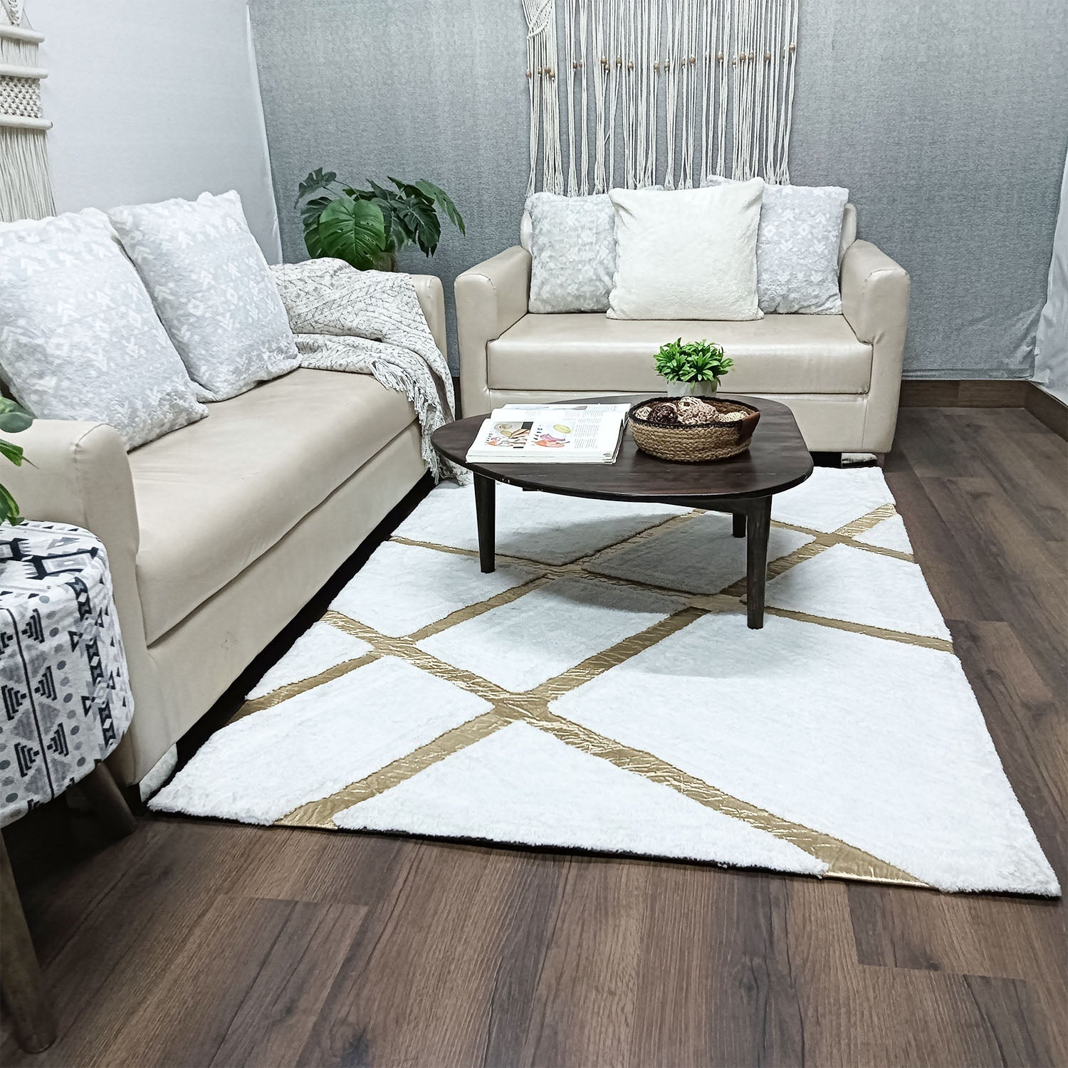 Storilane Hand Tufted Divine Collection- Turkish Carpets | Luxury Golden Touch With White Soft And Plush Living Room Rugs | Different Sizes | Carpet for Living Room