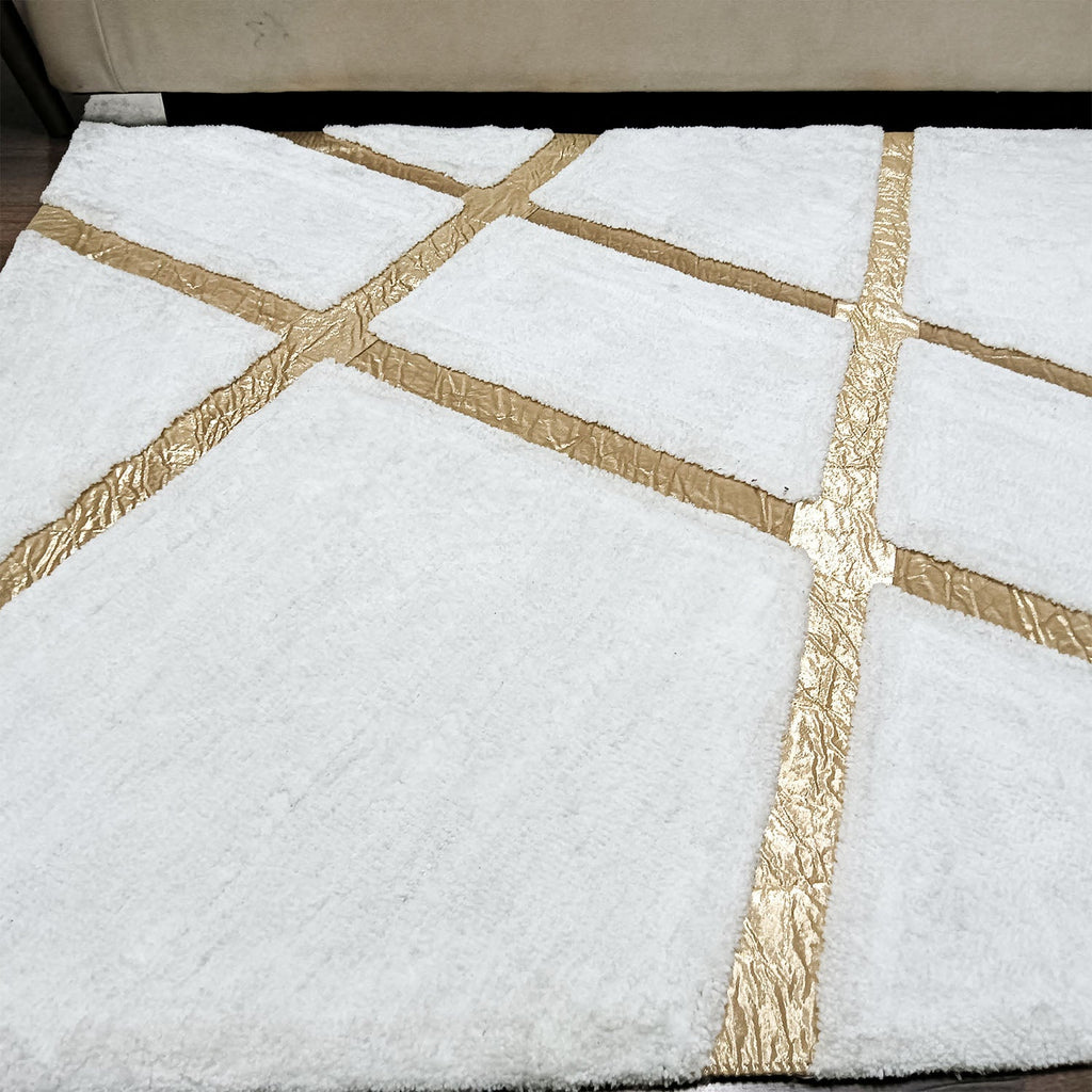 Storilane Hand Tufted Divine Collection- Turkish Carpets | Luxury Golden Touch With White Soft And Plush Living Room Rugs | Different Sizes | Carpet for Living Room