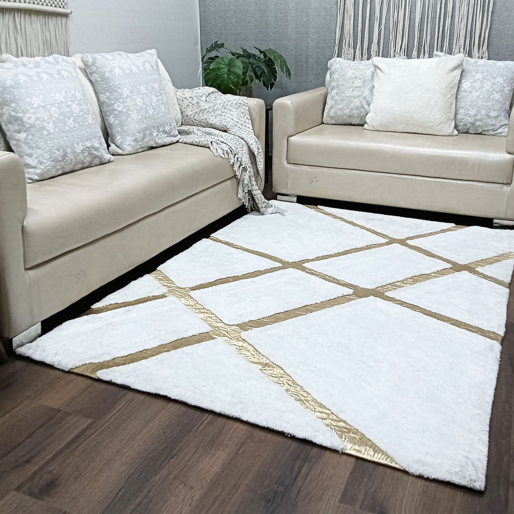 Storilane Hand Tufted Divine Collection- Turkish Carpets | Luxury Golden Touch With White Soft And Plush Living Room Rugs | Different Sizes | Carpet for Living Room
