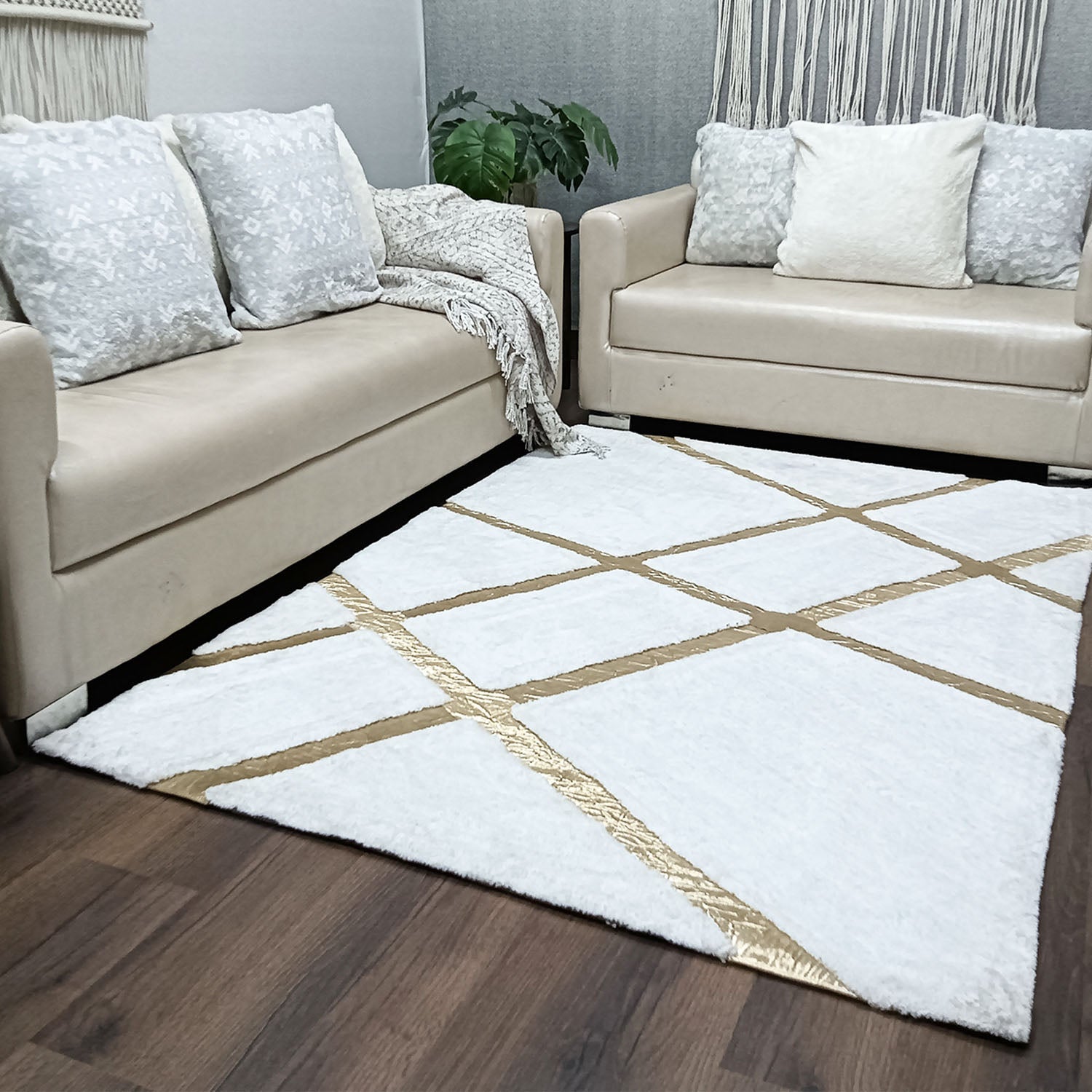 Storilane Hand Tufted Divine Collection- Turkish Carpets | Luxury Golden Touch With White Soft And Plush Living Room Rugs | Different Sizes | Carpet for Living Room