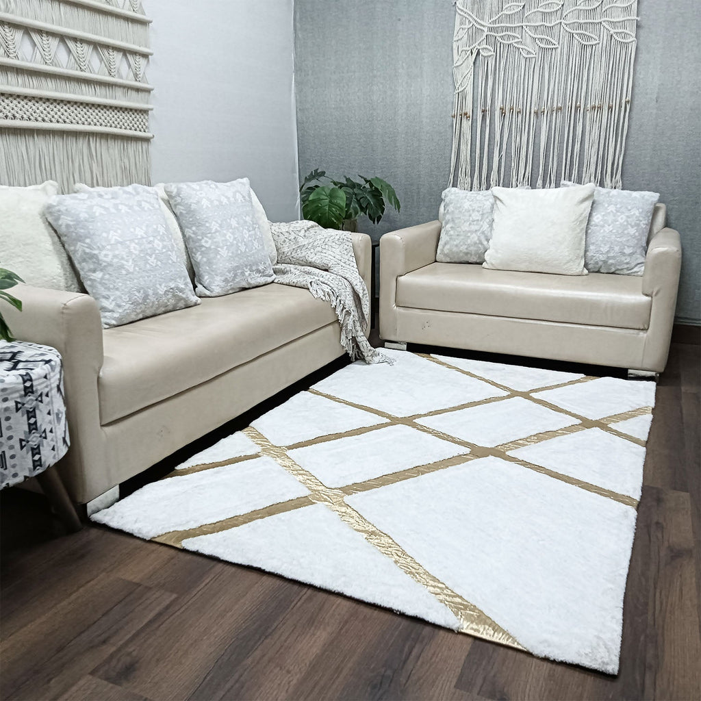 Storilane Hand Tufted Divine Collection- Turkish Carpets | Luxury Golden Touch With White Soft And Plush Living Room Rugs | Different Sizes | Carpet for Living Room