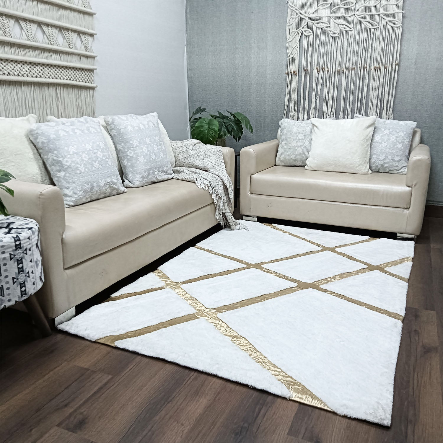 Storilane Hand Tufted Divine Collection- Turkish Carpets | Luxury Golden Touch With White Soft And Plush Living Room Rugs | Different Sizes | Carpet for Living Room