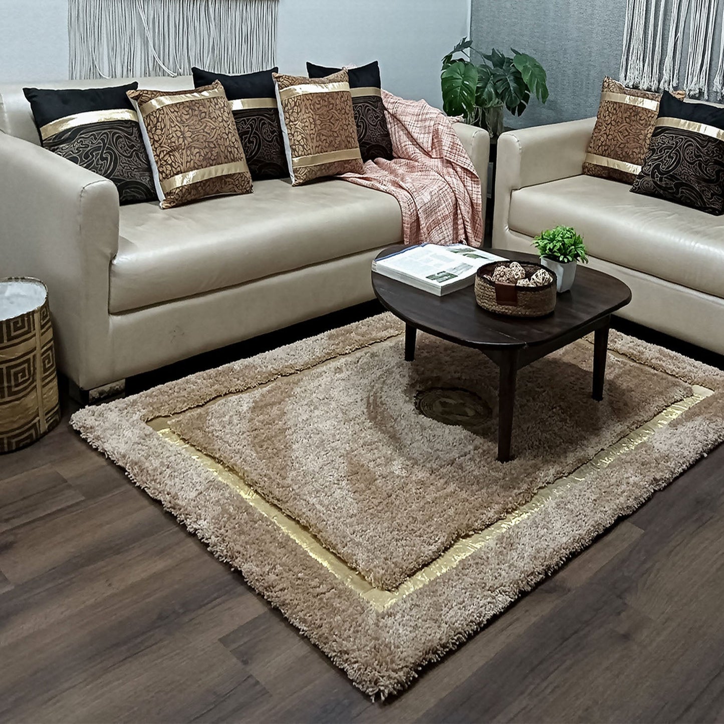 Storilane Hand Tufted Divine Collection- Turkish Carpets | Luxury Golden Touch With Beige/Brown Soft And Plush Handmade Living Room Rugs | Different Sizes | Carpet for Living Room