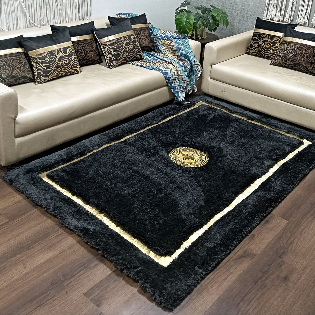 Storilane Hand Tufted Divine Collection- Turkish Carpets | Luxury Golden Touch With Black  Soft And Plush Handmade Living Room Rugs | Different Sizes | Carpet for Living Room