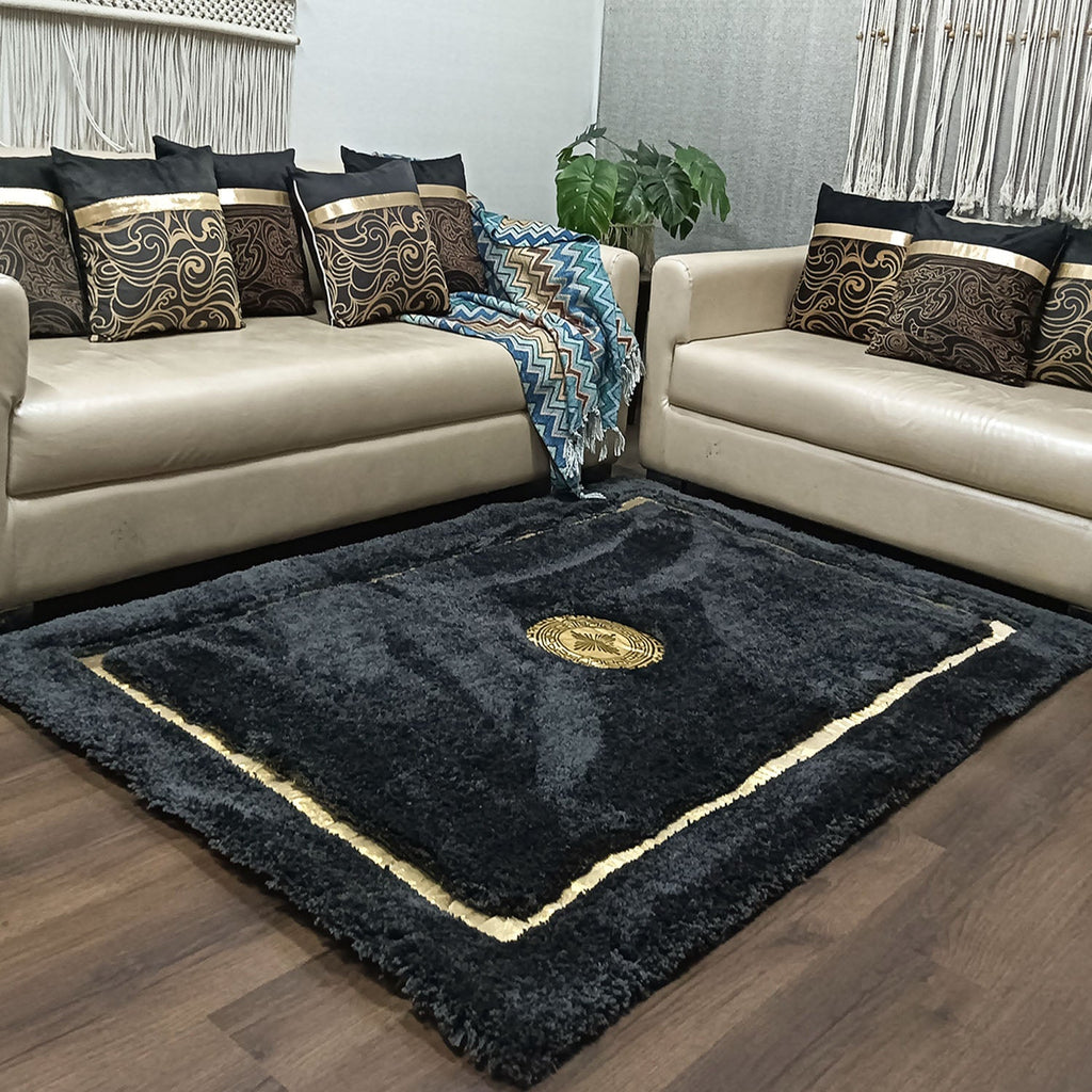 Storilane Hand Tufted Divine Collection- Turkish Carpets | Luxury Golden Touch With Black  Soft And Plush Handmade Living Room Rugs | Different Sizes | Carpet for Living Room