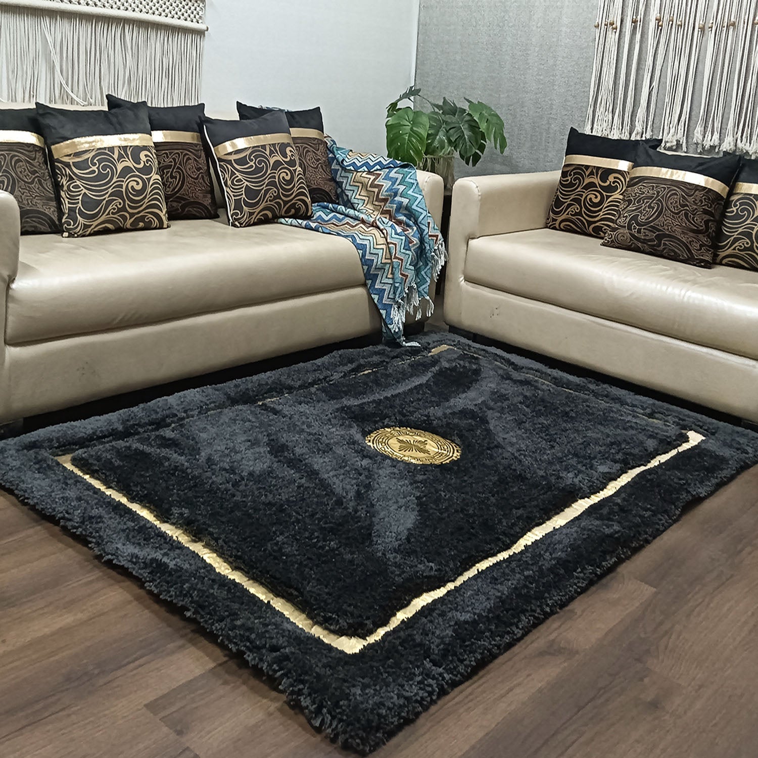 Storilane Hand Tufted Divine Collection- Turkish Carpets | Luxury Golden Touch With Black  Soft And Plush Handmade Living Room Rugs | Different Sizes | Carpet for Living Room