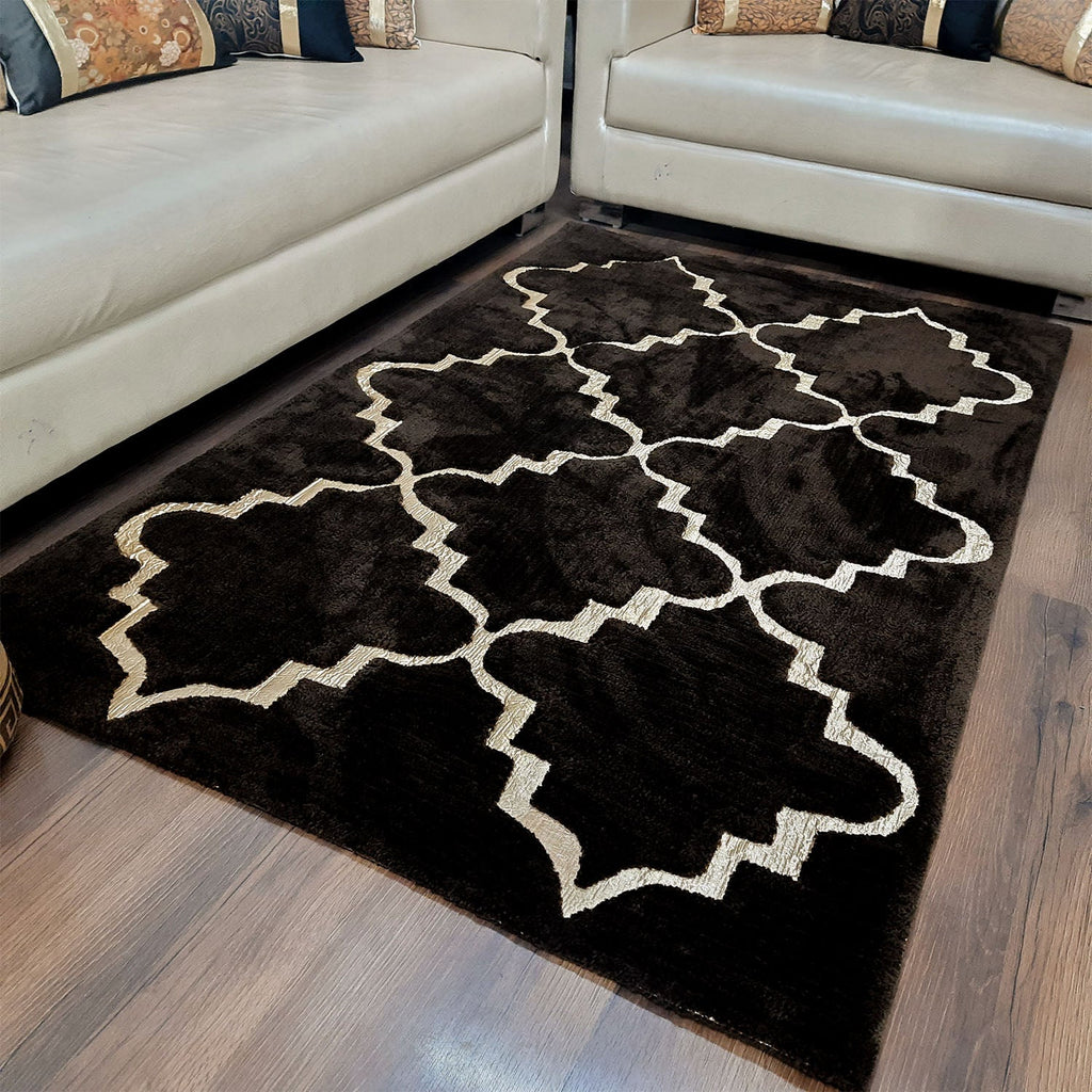 Storilane Hand Tufted Divine Collection- Turkish Carpets | Luxury Golden Touch With Coffee Moroccan Design Soft And Plush Handmade Living Room Rugs | Different Sizes | Carpet for Living Room