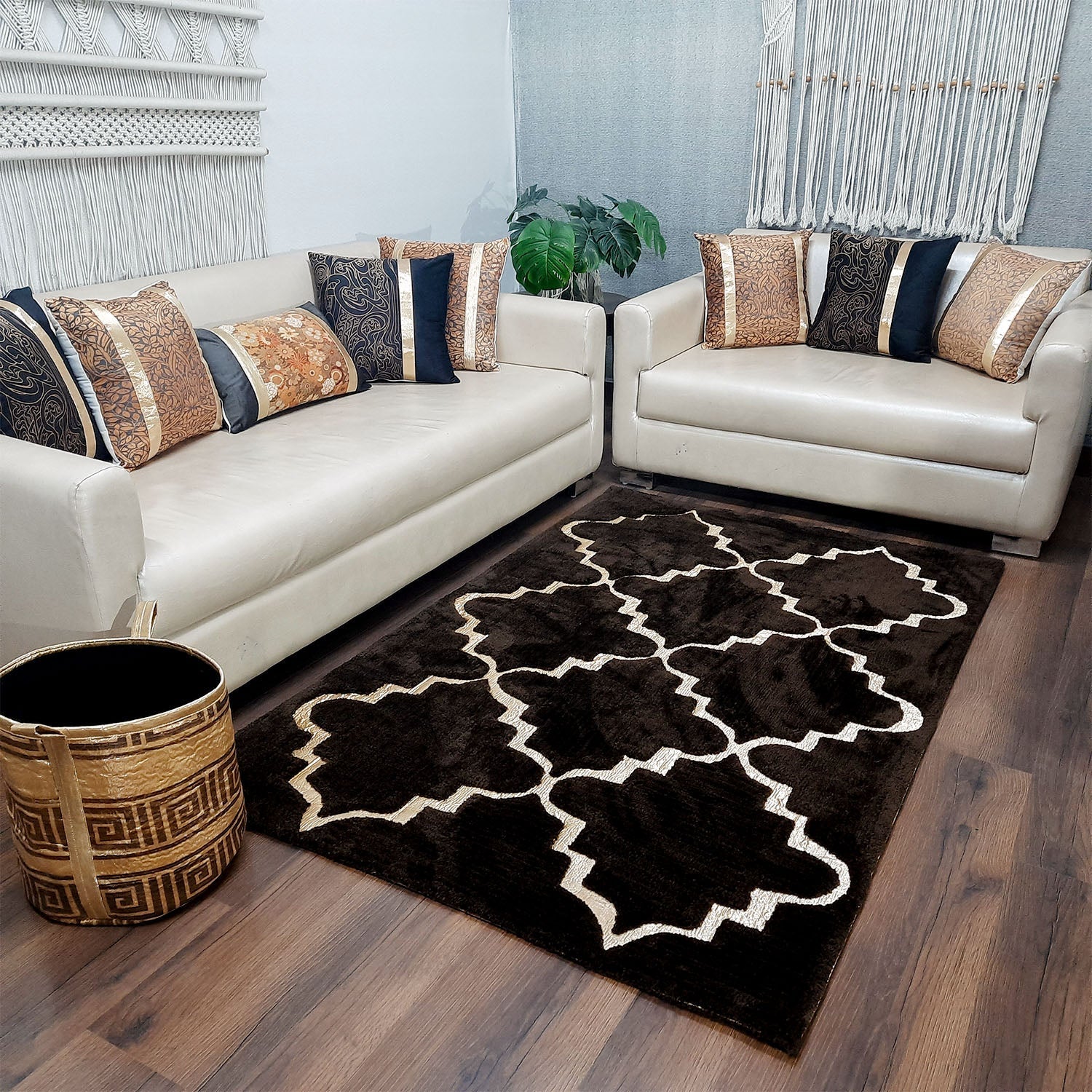 Storilane Hand Tufted Divine Collection- Turkish Carpets | Luxury Golden Touch With Coffee Moroccan Design Soft And Plush Handmade Living Room Rugs | Different Sizes | Carpet for Living Room