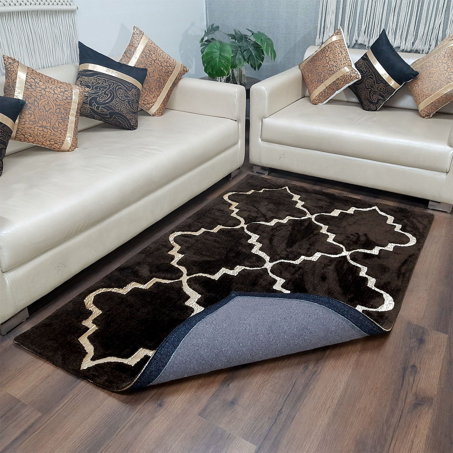 Storilane Hand Tufted Divine Collection- Turkish Carpets | Luxury Golden Touch With Coffee Moroccan Design Soft And Plush Handmade Living Room Rugs | Different Sizes | Carpet for Living Room