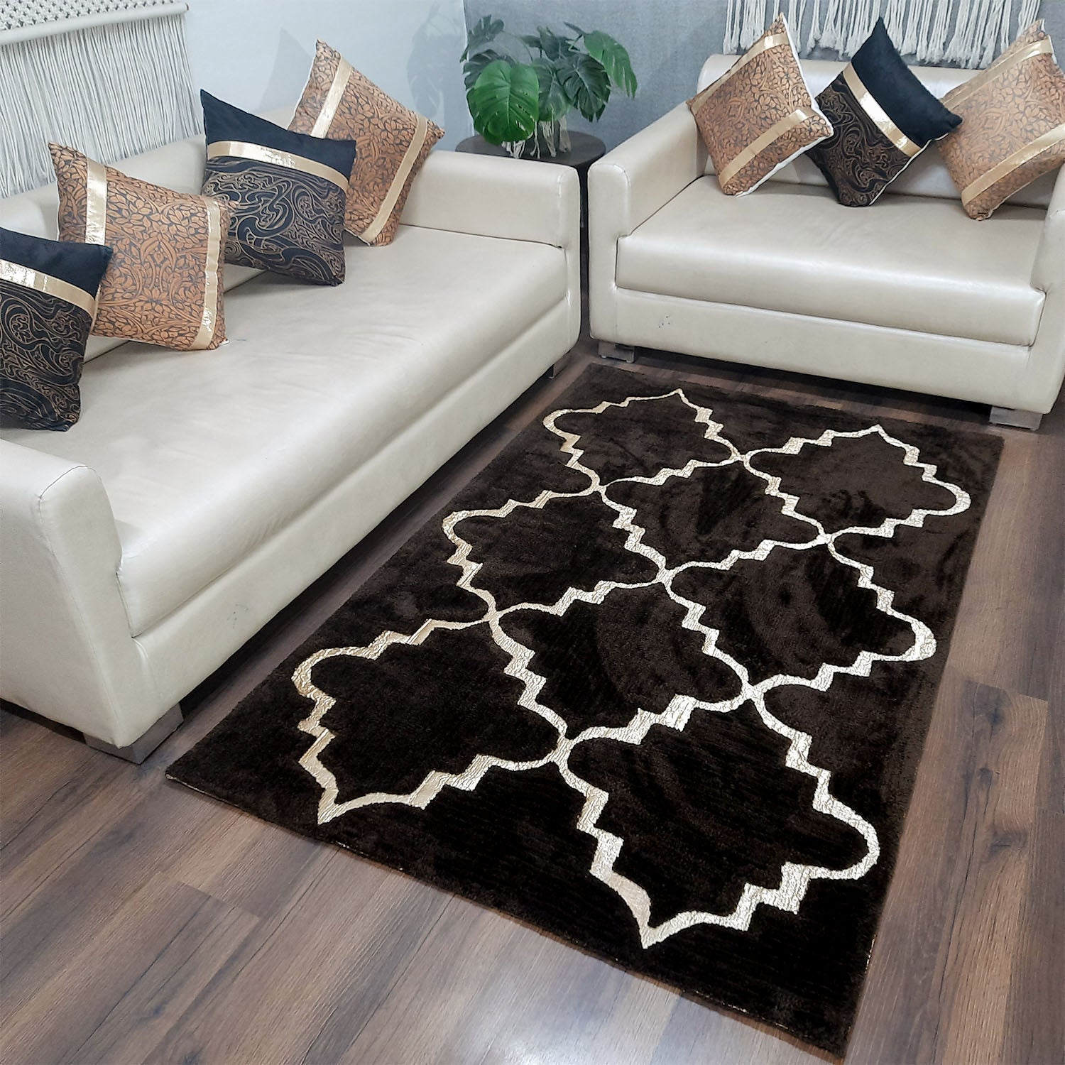 Storilane Hand Tufted Divine Collection- Turkish Carpets | Luxury Golden Touch With Coffee Moroccan Design Soft And Plush Handmade Living Room Rugs | Different Sizes | Carpet for Living Room